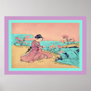 Frauen-Sammeln-Chrysanthemen ~ Vintager Japaner Poster