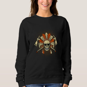 Frauen-Schädel mit Federkopfschmuck Hut und Tomaha Sweatshirt