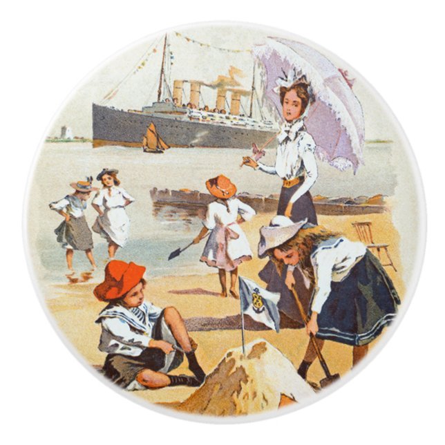 Frauen ~ Schirm ~ Kinder ~ Hamburg-Amerika-Linie Keramikknauf (Vorderseite)