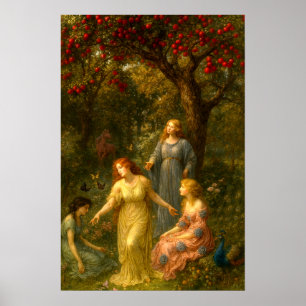 Frauen, Schmetterlinge & Pfau im Garten Poster