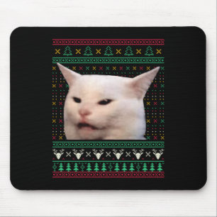 Frauen schreien bei einer Katze, die zu Weihnachte Mousepad