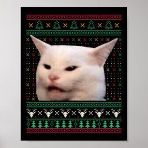 Frauen schreien bei einer Katze, die zu Weihnachte Poster