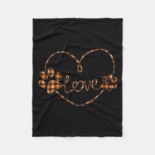 Frauen Schwarz Orange Kariert Hundepfote Herz Lieb Fleecedecke