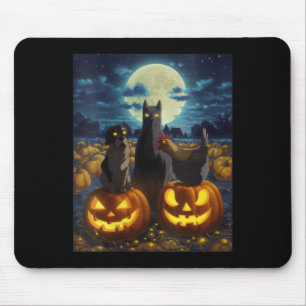 Frauen schwarze Katze Hund Huhn Halloween Kürbis Mousepad