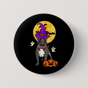 Frauen Schwarzer Französische Bulldogge Hexe Hallo Button