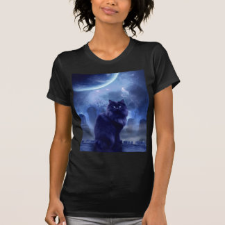 Frauen schwarzes Katze und Mond T-Shirt