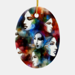 Frauen sehen sich abstrakten Aquarellfarben gegenü Keramik Ornament