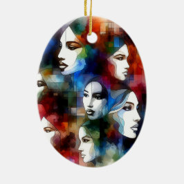 Frauen sehen sich abstrakten Aquarellfarben gegenü Keramik Ornament