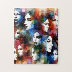 Frauen sehen sich abstrakten Aquarellfarben gegenü Puzzle