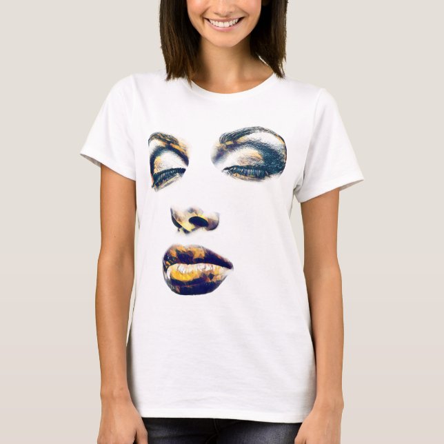 Frauen sehen sich Gold Makeup Schönheit Abstrakt O T-Shirt (Vorderseite)