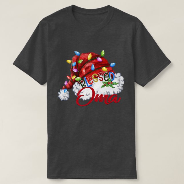 Frauen Selige Oma Weihnachtsmannmütze Xmas Light T-Shirt (Design vorne)
