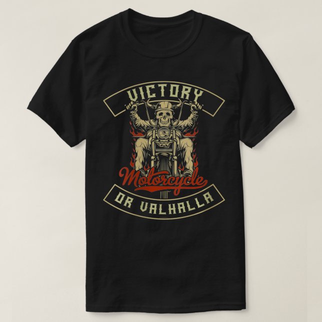 Frauen Sieg oder Valhalla Motorrad Nordic Viking T-Shirt (Design vorne)
