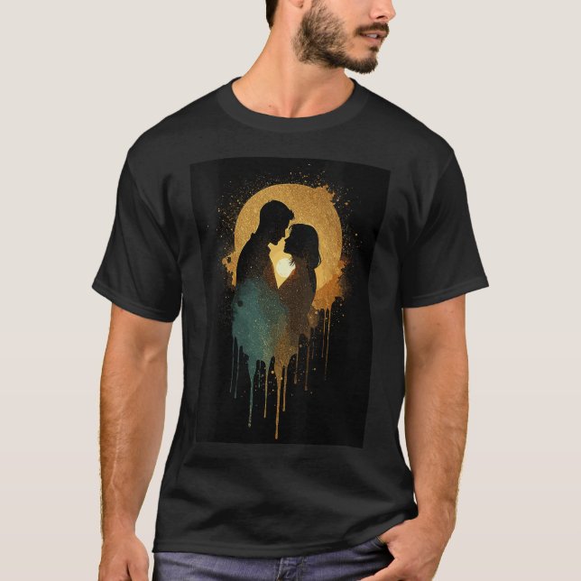 Frauen Silhouette liebt das Küssen von Datum zusam T-Shirt (Vorderseite)