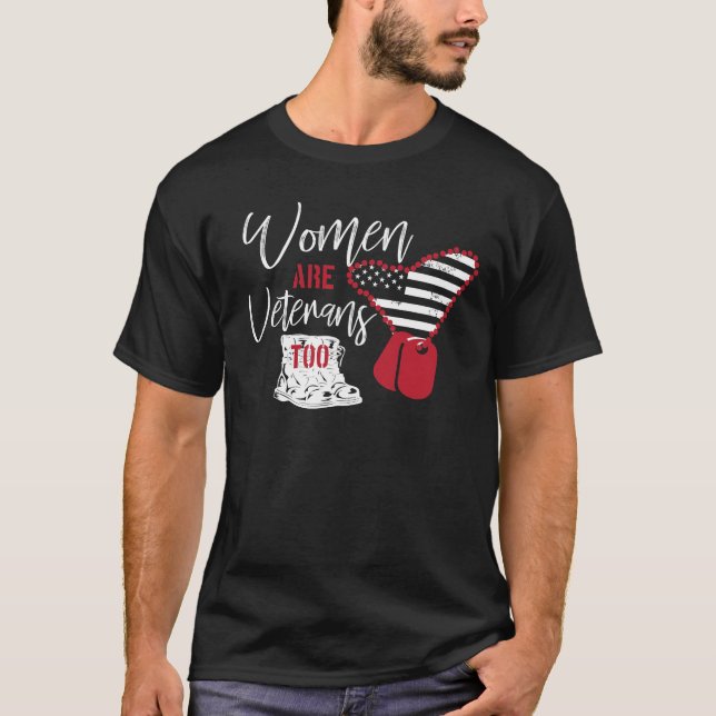 Frauen sind Veteranen-auch Flagge-Erkennungsmarke T-Shirt (Vorderseite)