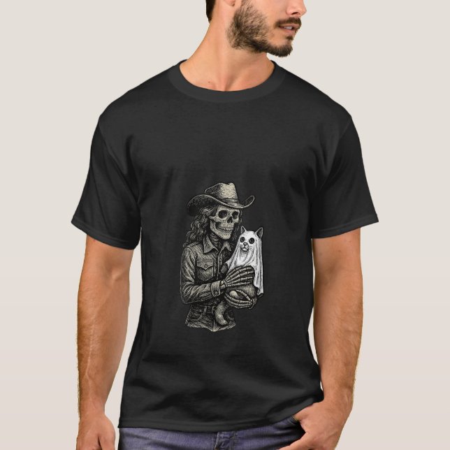 Frauen Skeleton Cowgirl Ghost Cat Cowboy Western G T-Shirt (Vorderseite)