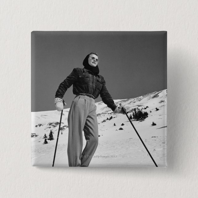 Frauen-Skifahrer Button (Vorderseite)