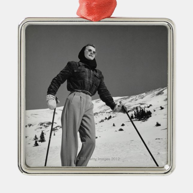 Frauen-Skifahrer Silbernes Ornament (Vorne)