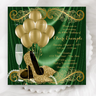 Frauen Smaragdgrün und Gold Geburtstagsparty Glam Einladung