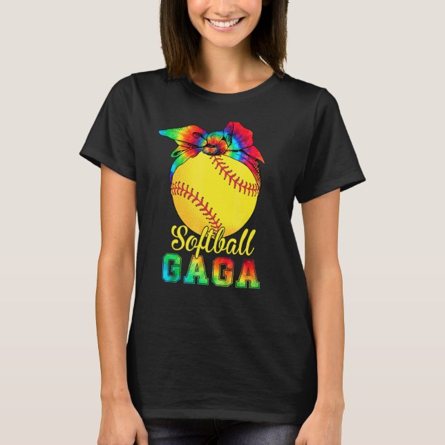 Frauen Softball Gaga Gefärbte Krawatte Softball Mo T-Shirt (Vorderseite)