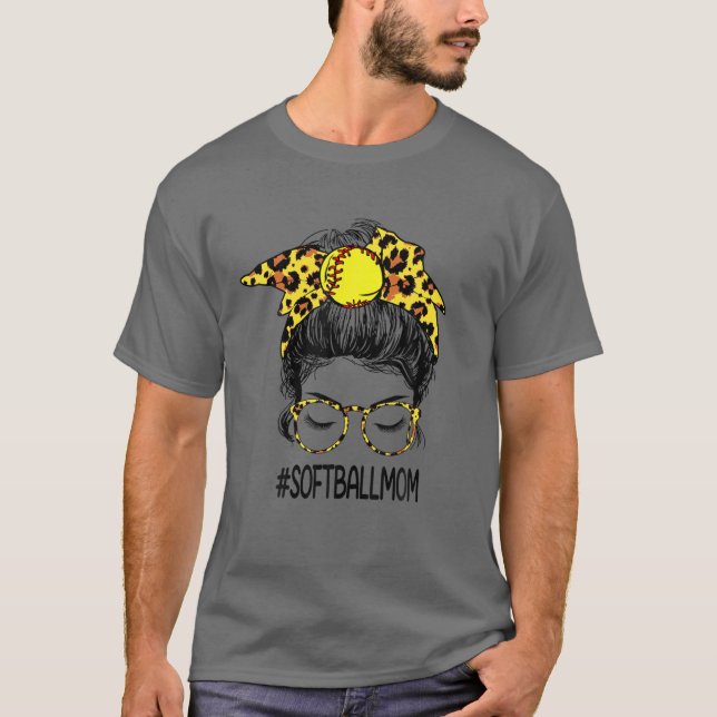 Frauen Softball Mama Leben mit Leopard und Messing T-Shirt (Vorderseite)