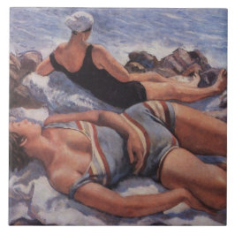 Frauen Sonnenbaden am Strand (von Serebriakova) Fliese