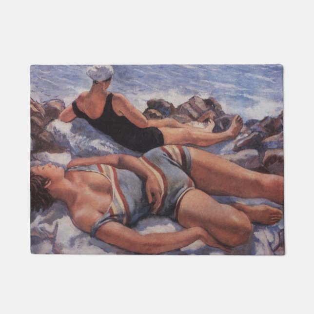Frauen Sonnenbaden am Strand (von Serebriakova) Fußmatte (Vorderseite)