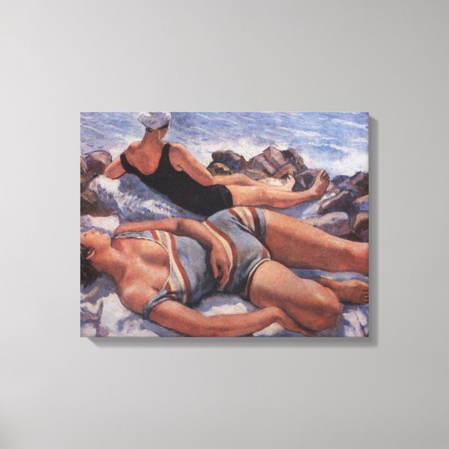 Frauen Sonnenbaden am Strand (von Serebriakova) Leinwanddruck (Vorderseite)