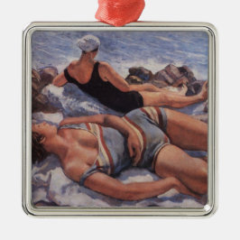 Frauen Sonnenbaden am Strand (von Serebriakova) Ornament Aus Metall
