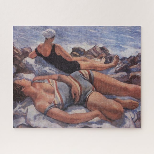 Frauen Sonnenbaden am Strand (von Serebriakova) Puzzle (Horizontal)