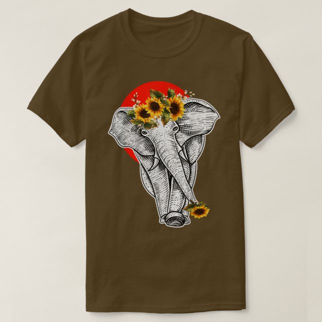 Frauen Sonnenblumen Elephant ästhetische Grafik T-Shirt (Design vorne)