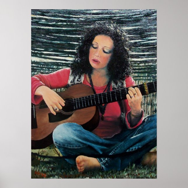 Frauen spielen Musik mit akustischer Gitarre Poster (Vorne)