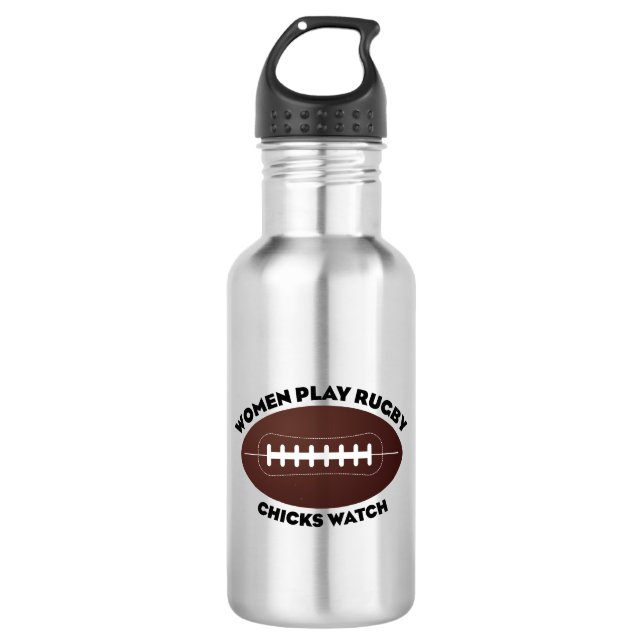 Frauen spielen Rugby, Hühner beobachten Edelstahlflasche (Vorderseite)