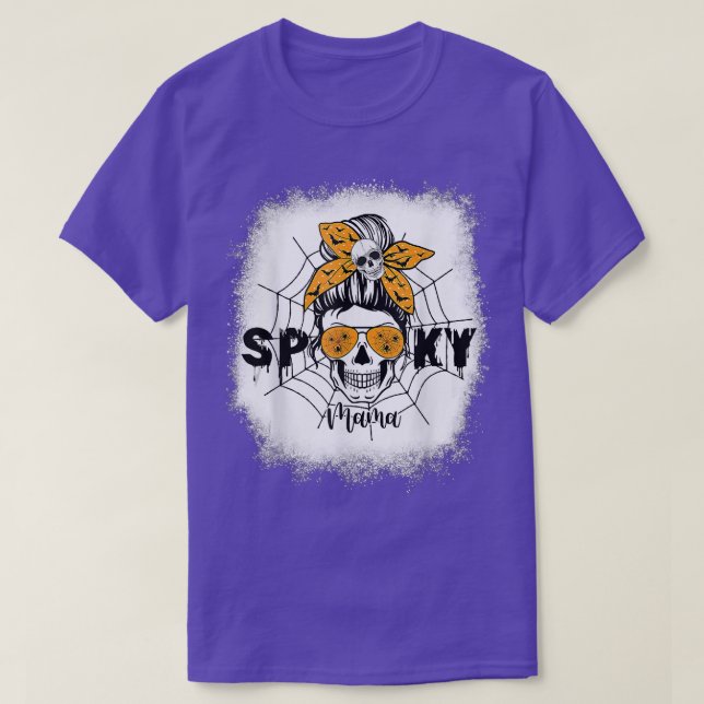 Frauen Spooky Mama Halloween Skull Messy Bun Hexe  T-Shirt (Design vorne)