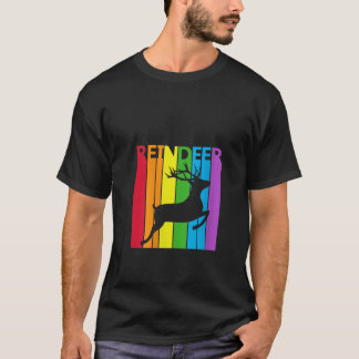 Frauen Süß Regenbogen Rentier Tierliebhaber V-Auss T-Shirt