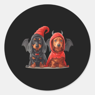 Frauen Süße Halloween Dachshund Hunde Teufel Kostü Runder Aufkleber