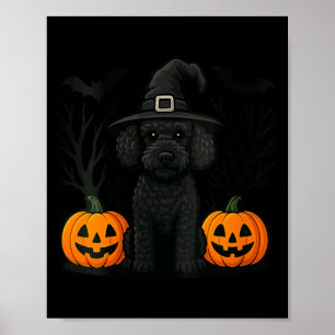 Frauen Süße Hexe Schwarzer Pudel Hund Halloween Poster