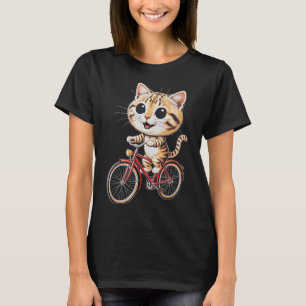 Frauen Süße Katze Fahrradfahren Kawaii Cartoon T-Shirt