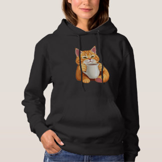 Frauen Süße Rote Katze Kaffee Grafik Hoodie