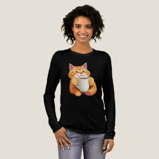 Frauen Süße Rote Katze Kaffee Grafik Langarmshirt Tri-Blend Shirt
