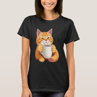 Frauen Süße Rote Katze Kaffee Grafik T-Shirt