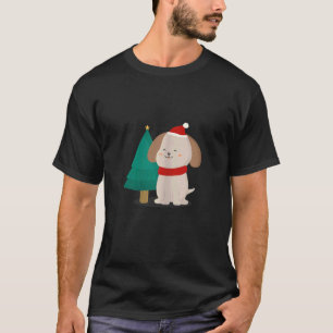 Frauen Süße Tier Hund Sitzen Weihnachten T-Shirt
