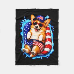 Frauen süßer Corgi mit Sonnenbrille patriotischer Fleecedecke