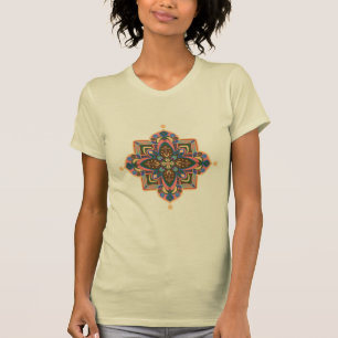 Frauen-T-Shirt geometrisches Mandala in Pfirsichor T-Shirt