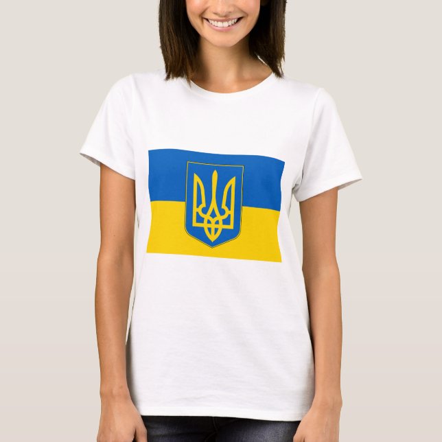 Frauen T Shirt mit der Flagge der Ukraine (Vorderseite)