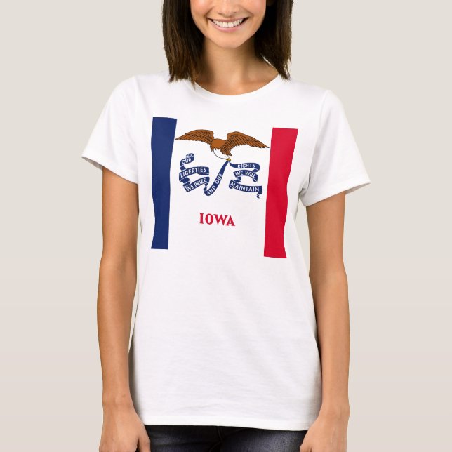 Frauen T Shirt mit der Flagge von Iowa Staat (Vorderseite)