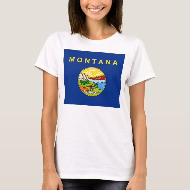 Frauen T Shirt mit der Flagge von Montana Staat (Vorderseite)