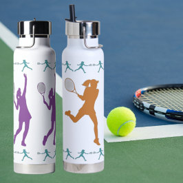 Frauen-Tennis-Silhouetten-Lila, Aquamarin & Orange Trinkflasche
