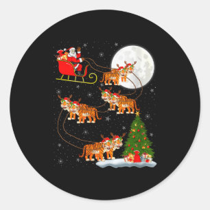 Frauen Tiger Weihnachtsmann Schlitten Fliegender L Runder Aufkleber