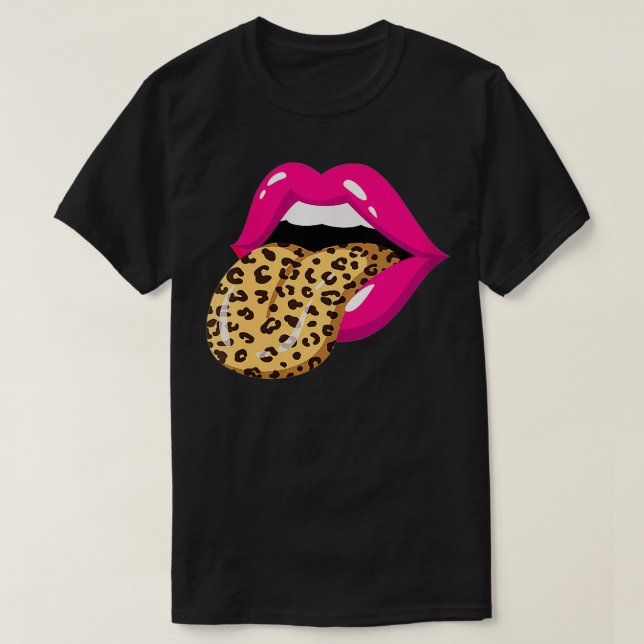 Frauen Tongue Out Leopard Print Teeth Mouth Lips V T-Shirt (Design vorne)