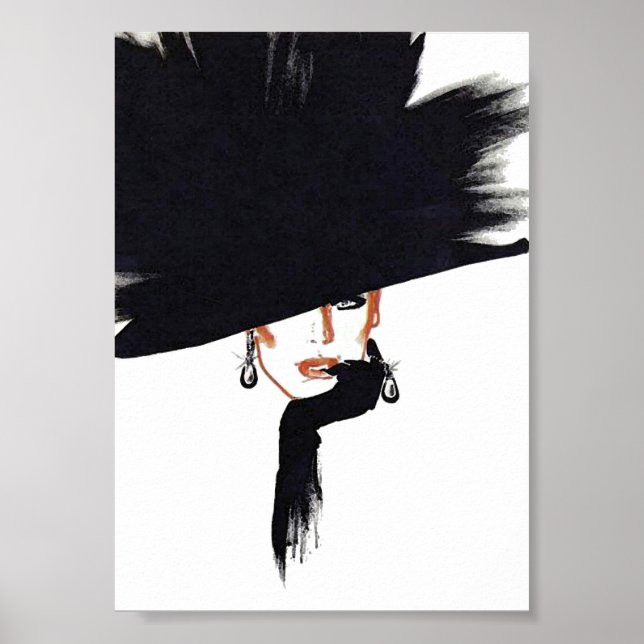 Frauen tragen einen Big Black Hat Minimalistisch V Poster (Vorne)